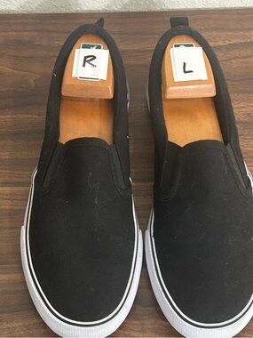 Steve Madden Black Slip-On Canvas Sneakers with White Trim